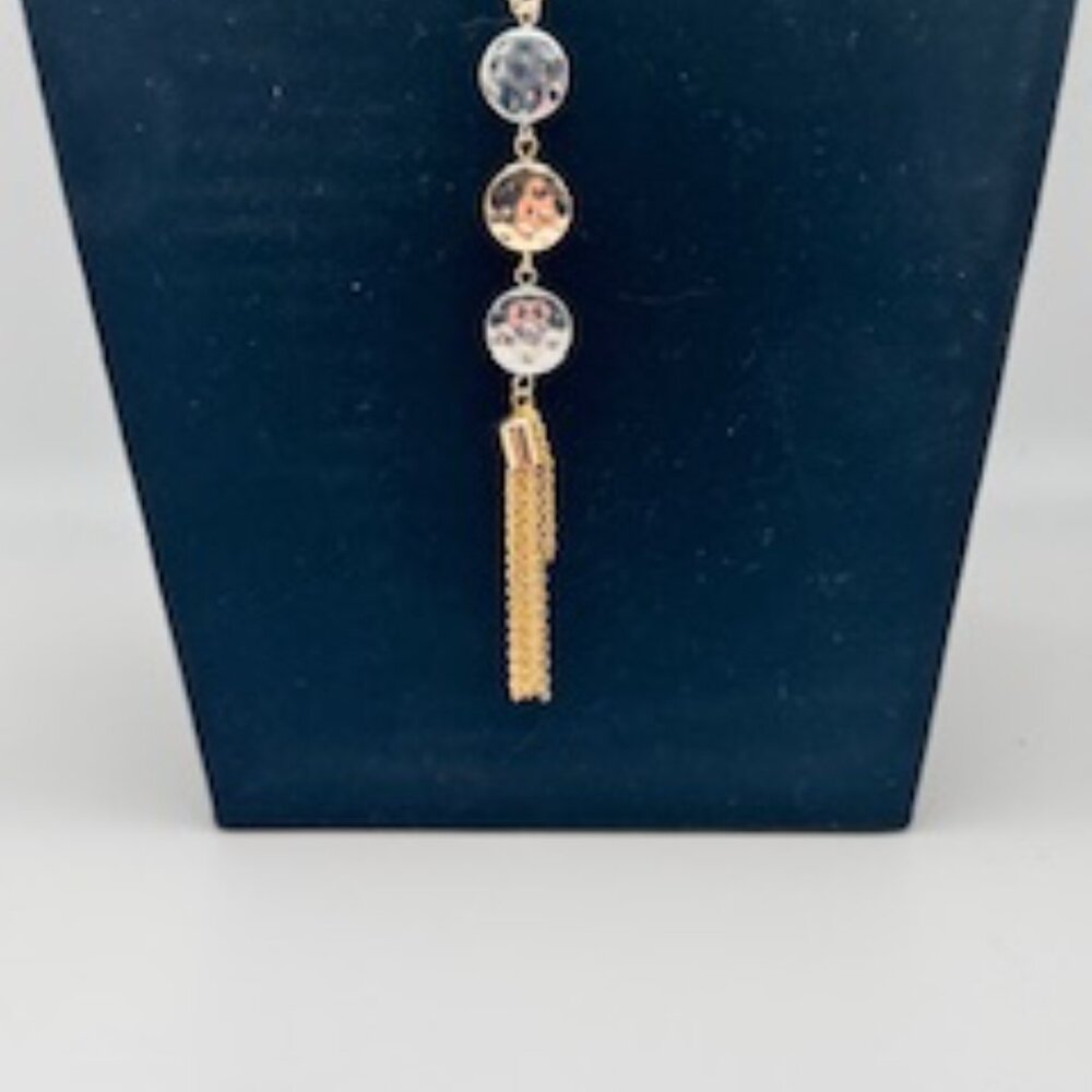Banana Republic XOXO Gold Silver Toned Hammered Chain Tassel Necklace - Picture 3 of 6